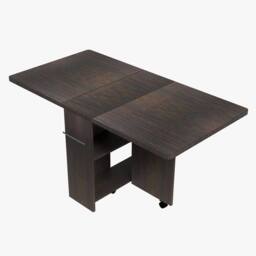 London Boutique Folding Kitchen Dining Table w/ Wheels Drop Leaf Table w/ Shelves in Walnut - thumbnail 9