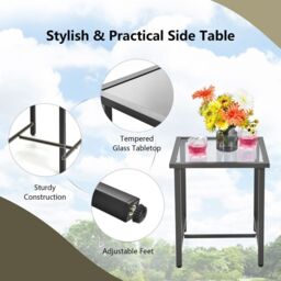 Costway 3PCS Outdoor Rattan Rocking Bistro Set Garden Patio Wicker Table & Chair Set in Grey - thumbnail 4