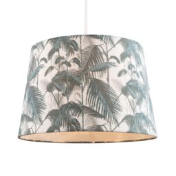 Happy Homewares Modern Green Palm Trees Linen Fabric Drum Lamp Shade with Cotton Inner - Size: 12 inches - thumbnail 2