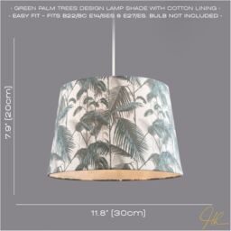Happy Homewares Modern Green Palm Trees Linen Fabric Drum Lamp Shade with Cotton Inner - Size: 12 inches - thumbnail 6