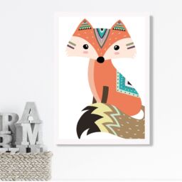 ARTZE Sitting Orange Fox Tribal Animal Framed Print SIZE: A2 with White Frame - Size: A4 - thumbnail 2