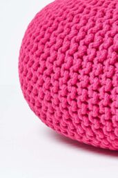Homescapes Large Round Cotton Knitted Pouffe Footstool in Pink - thumbnail 4