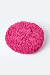 Homescapes Large Round Cotton Knitted Pouffe Footstool in Pink - thumbnail 3
