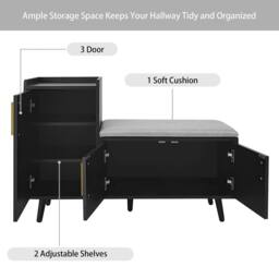 Merax Modern Shoe Bench Storage Cabinet with Padded Seating Cushion in Black - thumbnail 7