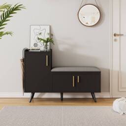 Merax Modern Shoe Bench Storage Cabinet with Padded Seating Cushion in Black - thumbnail 4