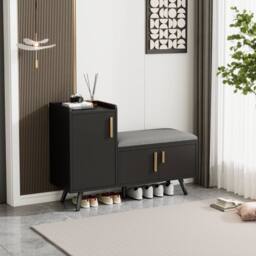 Merax Modern Shoe Bench Storage Cabinet with Padded Seating Cushion in Black - thumbnail 6