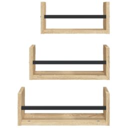 Berkfield Home 3 Piece Wall Shelf Set with Bars Sonoma Oak Engineered wood in Brown - thumbnail 4