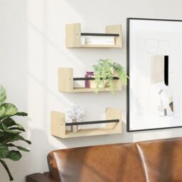 Berkfield Home 3 Piece Wall Shelf Set with Bars Sonoma Oak Engineered wood in Brown - thumbnail 1