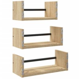 Berkfield Home 3 Piece Wall Shelf Set with Bars Sonoma Oak Engineered wood in Brown - thumbnail 6