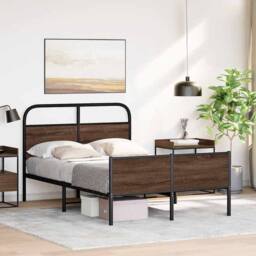 Berkfield Home Bed Frame without Mattress 140x190 cm Brown Oak Engineered Wood - thumbnail 4