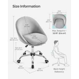 SONGMICS Fabric Task Chair with Foam Cushion Height Adjustable Swivel in Light Grey - thumbnail 3