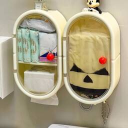 Living and Home 3-Tier Wall-Mounted Storage Rack Tissue Box with Door & Hooks in Cream