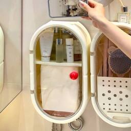 Living and Home 3-Tier Wall-Mounted Storage Rack Tissue Box with Door & Hooks in Cream - thumbnail 6