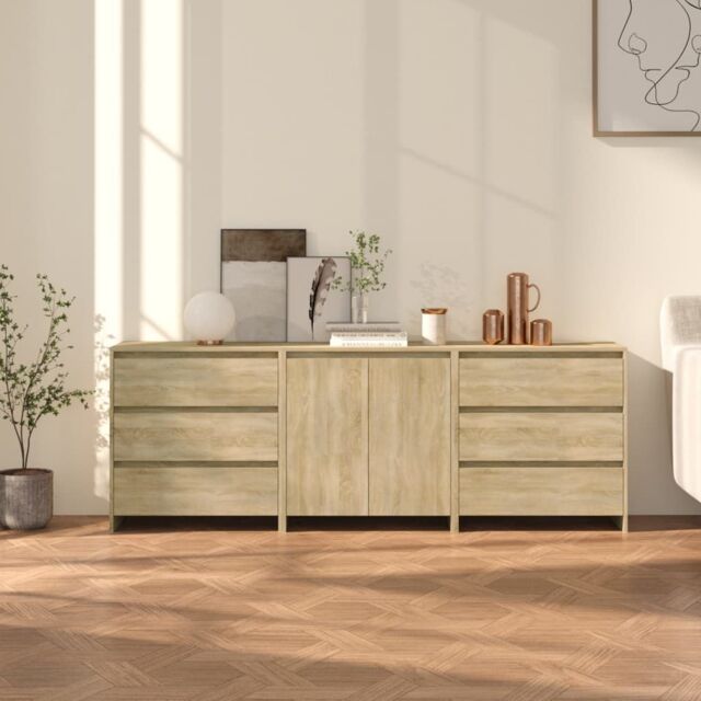 Berkfield Home 3 Piece Sideboard Sonoma Oak Engineered Wood in Beige - image 1