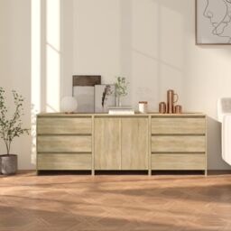 Berkfield Home 3 Piece Sideboard Sonoma Oak Engineered Wood in Beige - thumbnail 1