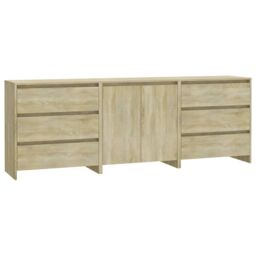 Berkfield Home 3 Piece Sideboard Sonoma Oak Engineered Wood in Beige - thumbnail 2