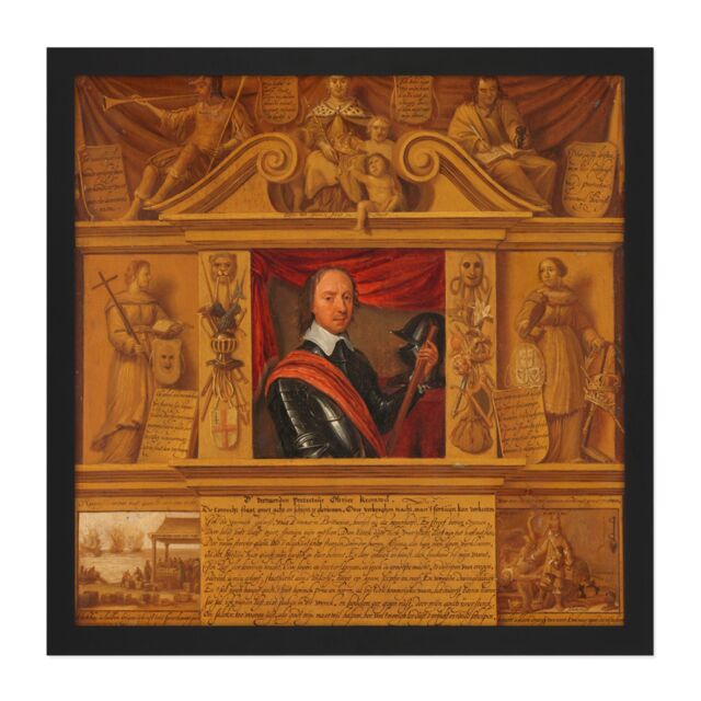"Artery8 Wall Art Print Portrait Oliver Cromwell Allegorical Painting Square Framed Picture 16X16 Inch in Black - Size: W16"" x H16""" - image 1