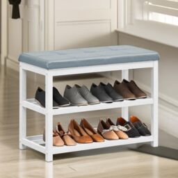 Pirlo Plush Wooden 2 Tier Shoe Rack Bench in Grey - thumbnail 2