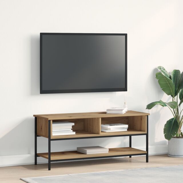 Berkfield Home TV Cabinet Artisan Oak 100x35x45 cm Engineered Wood & Steel in Brown - Size: 100 x 35 x 45 cm - image 1