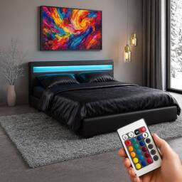 Harmin Black 4ft Small Double LED Faux Leather LED Upholstered Bed Frame