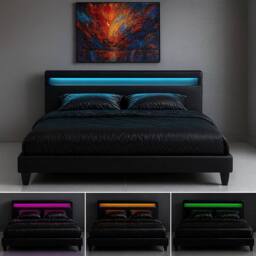 Harmin Black 4ft Small Double LED Faux Leather LED Upholstered Bed Frame - thumbnail 5