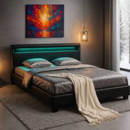 Harmin Black 4ft Small Double LED Faux Leather LED Upholstered Bed Frame - thumbnail 3