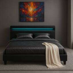 Harmin Black 4ft Small Double LED Faux Leather LED Upholstered Bed Frame - thumbnail 4