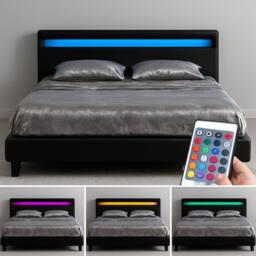 Harmin Black 4ft Small Double LED Faux Leather LED Upholstered Bed Frame - thumbnail 2