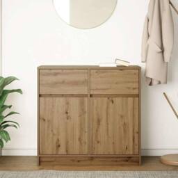 Berkfield Home Sideboard with Drawer Artisan Oak 80x34x76 cm Engineered Wood in Brown - Size: 80 x 34 x 76 cm - thumbnail 3