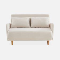 sweeek 2-seater Scandinavian Convertible Sofa With Boucle Fabric in Cream - thumbnail 2