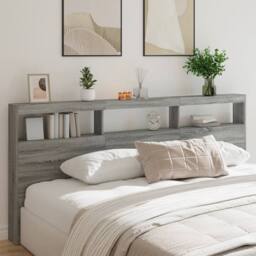 Berkfield Home Headboard Cabinet with LED Grey Sonoma 220x17x102 cm - Size: 220 x 17 x 102 cm - thumbnail 2