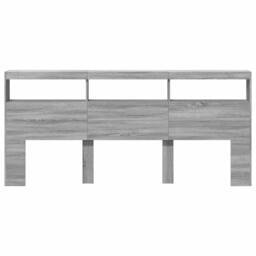 Berkfield Home Headboard Cabinet with LED Grey Sonoma 220x17x102 cm - Size: 220 x 17 x 102 cm - thumbnail 6