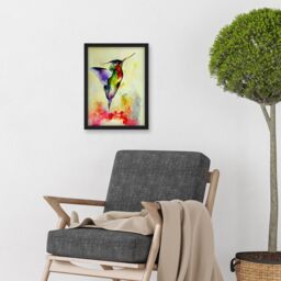 Artery8 Elegant Hummingbird Abstract Watercolour Artwork Framed Wall Art Print A4 in Black - thumbnail 2
