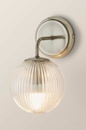 ValueLights Kempton Ribbed Glass Globe Shade Single Arm Wall Light in Silver - thumbnail 3