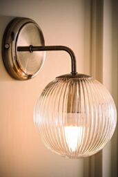 ValueLights Kempton Ribbed Glass Globe Shade Single Arm Wall Light in Silver - thumbnail 2