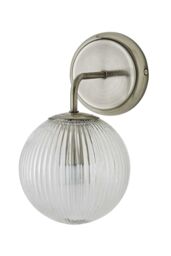 ValueLights Kempton Ribbed Glass Globe Shade Single Arm Wall Light in Silver - thumbnail 6