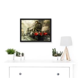 Artery8 Steam Train Vintage Colour Red Green Vintage A4 Artwork Framed Wall Art Print in Black - thumbnail 2
