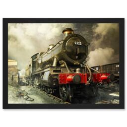 Artery8 Steam Train Vintage Colour Red Green Vintage A4 Artwork Framed Wall Art Print in Black - thumbnail 1