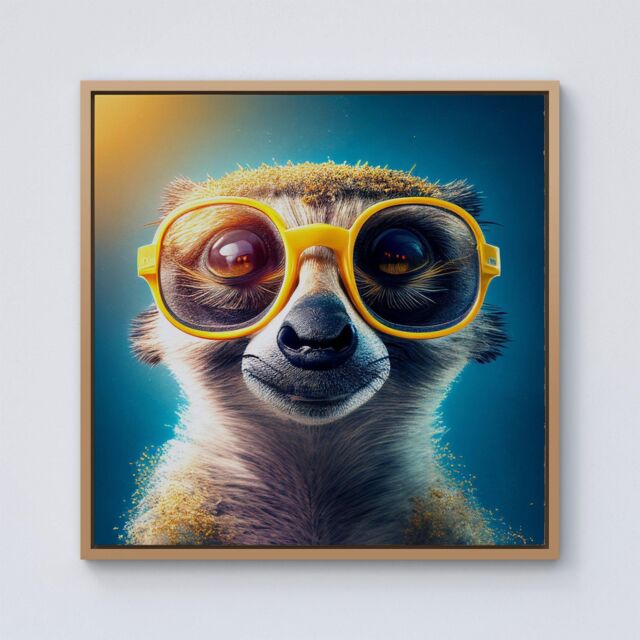"Warren Reed - Designer Meerkat With Glasses Splashart Framed Canvas in Light Brown - Size: W16"" x H16""" - image 1