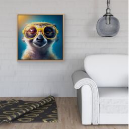 "Warren Reed - Designer Meerkat With Glasses Splashart Framed Canvas in Light Brown - Size: W16"" x H16""" - thumbnail 2