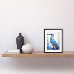 "Artery8 Wall Art Print Blue Footed Booby Bird Watercolour Painting Collage Artwork Framed 9X7 Inch in Black - Size: W7"" x H9""" - thumbnail 2