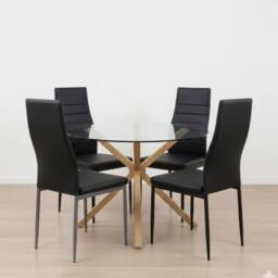 KOSY KOALA Round Glass Dining Table Set With 4 Black faux leather Chairs - thumbnail 1