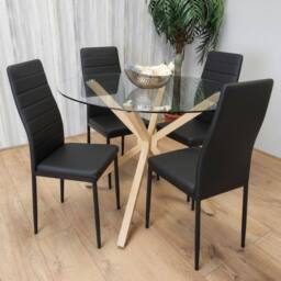 KOSY KOALA Round Glass Dining Table Set With 4 Black faux leather Chairs - thumbnail 2