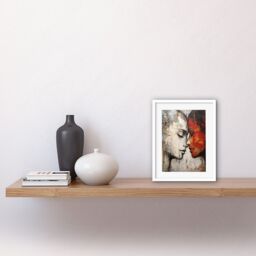 Artery8 Wall Art Print Affection Thick Paint Oil Painting Red Bold Blue Gay Lovers Emotional Connection Women Love Lesbian Artwork Framed 9X7 Inch - thumbnail 2