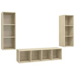 Berkfield Home Practical 3 Piece TV Cabinet Set Sonoma Oak Engineered Wood in Light Sand - thumbnail 3