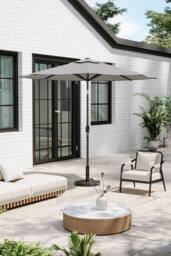 Garden Sanctuary Solar 24 LED Lights Garden Parasol with Crank with Floral-Pattern Base in Light Grey - thumbnail 2