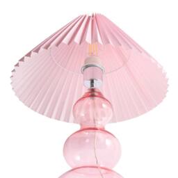 Wyld and Coco Table Lamp - Pink Glass Base with Pleated Fabric Shade - thumbnail 5