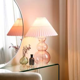 Wyld and Coco Table Lamp - Pink Glass Base with Pleated Fabric Shade - thumbnail 1