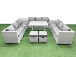 Fimous 11 Seat Patio PE Rattan Garden Furniture with Side Table Small Stools in Light Grey - thumbnail 2