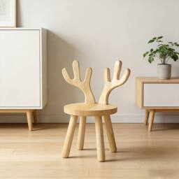 Ventryn Solid Wood Animal Shaped Low Stool for Shoe Changing in Natural - thumbnail 1